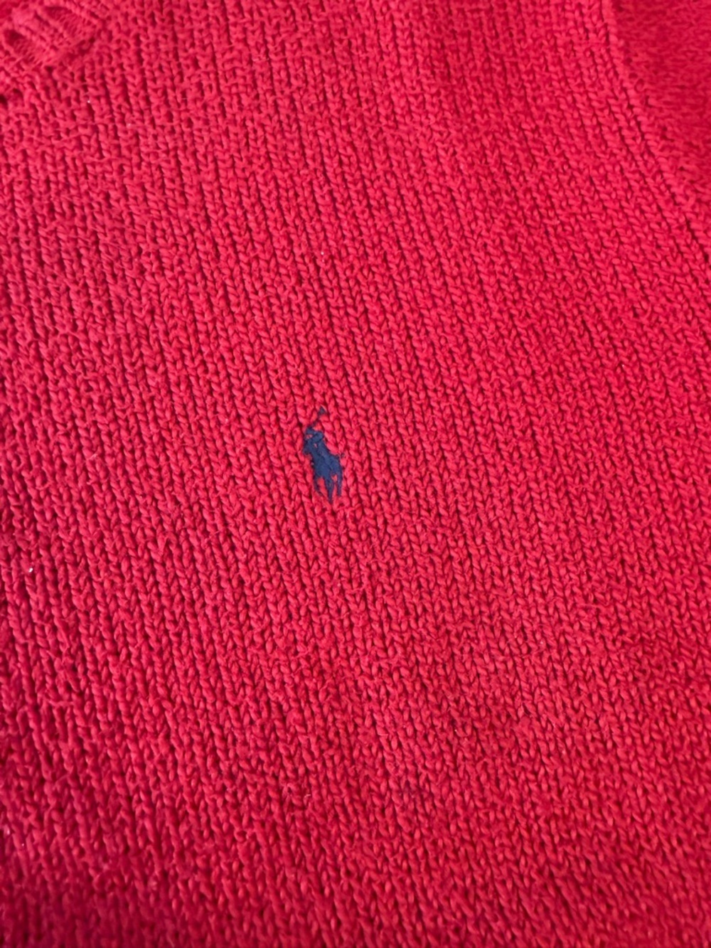 Vintage Polo Ralph Lauren Red Crewneck Sweater XL Cotton Wool Pullover Navy Pony - Picture 5 of 9